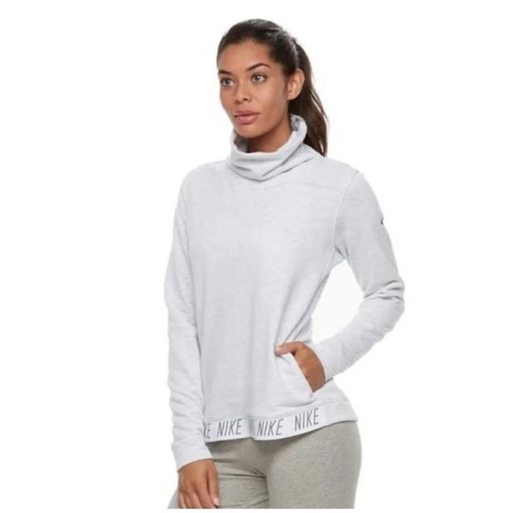 Nike womans size XL Gray Dri FIT Cowl Neck athletic Sweatshirt  pockets 860130